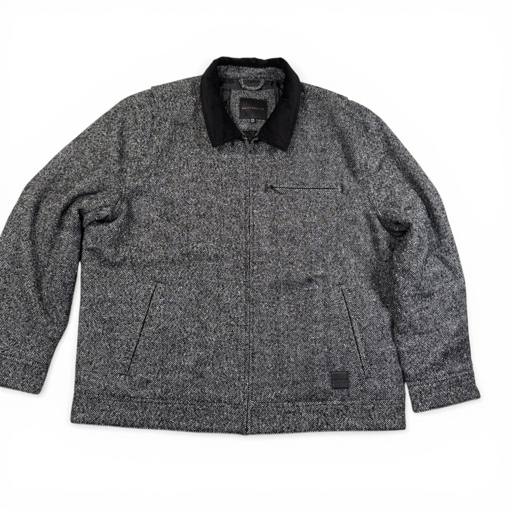 Lucky Brand Jasper Chevron Jacket Men XXL Herringbone Black Corduroy‎ Collar NWT